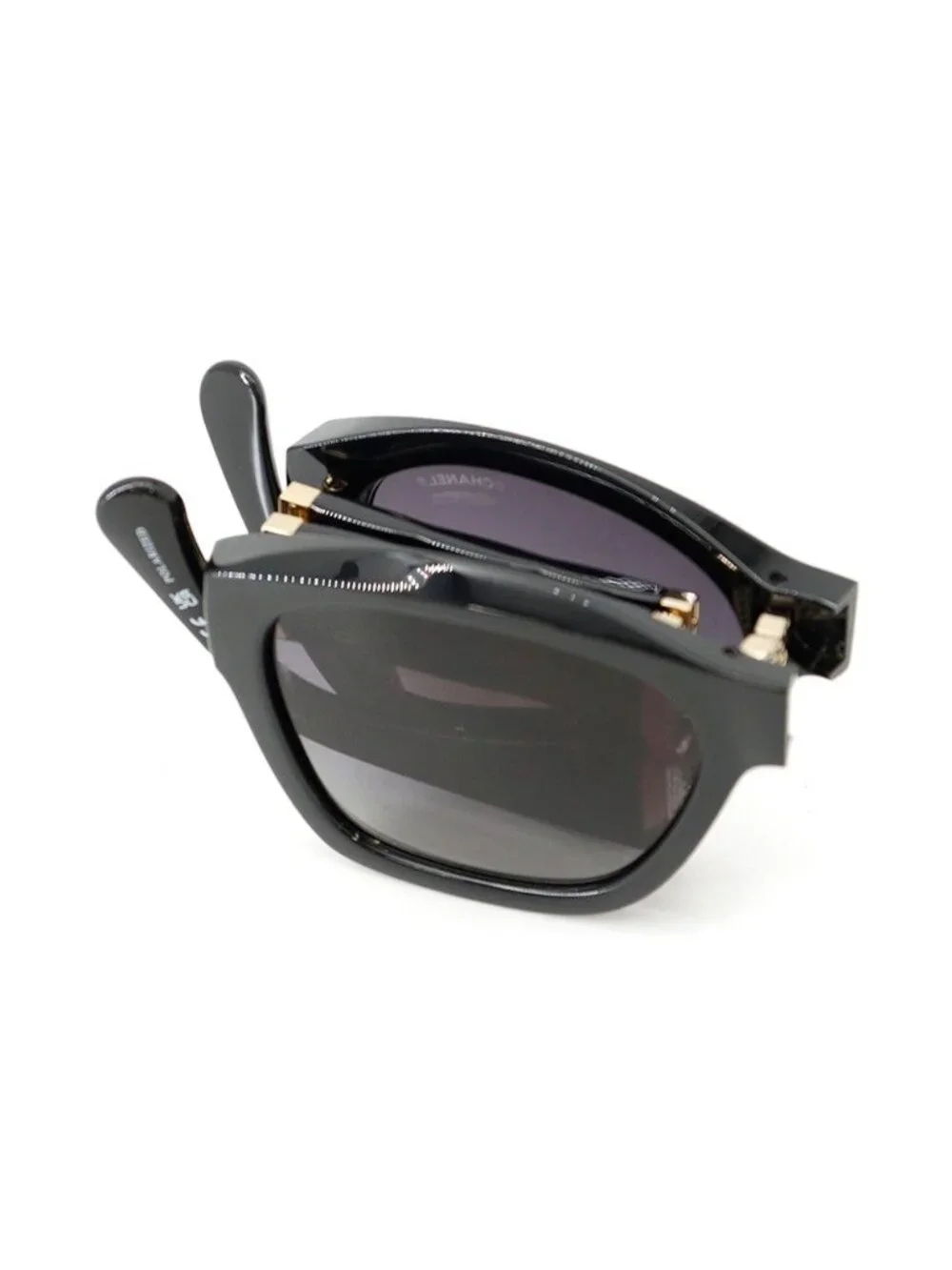 Chanel Sunglasses Foldable Quilted Logo Square Shape Eyewear Black